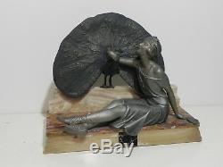 Statue Sculpture Femme Art Dèco 1930 SPORTIVE AU PAON base en marbre