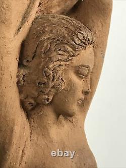 Statue Sylvestre Clerc Sculpture Art Deco Femme Nue terre cuite signée 43,5 Cm
