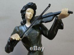 Statue art deco chryselephantine violoniste femme