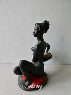 Statue, femme africaine en plâtre, années 50, Art Deco, africaniste