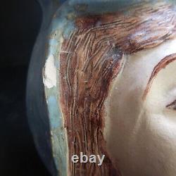 Statue sculpture tête femme autoportrait poterie céramique art déco France N7630