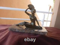 Statuette regule art deco, femme sur socle marbre, 17x20 et 10x25cm, années 30