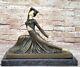 Superbe Antique Art Déco Bronze De Un Danseuse Femme Signée Superbe