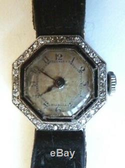 Superbe Montre femme PLATINE + diamant mécanique ART DECO platinum watch diamond