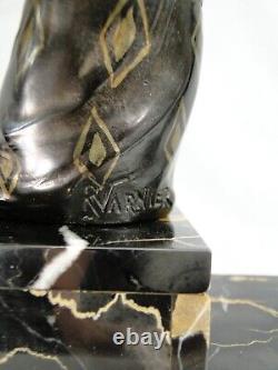 Superbe Sculpture Statue R. Varnier Femme Aux Barzois Ep. Art Deco Marbre Onyx