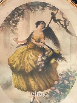 Superbe grande gravure signée aquarellée jeune femme elegante au singe Art Déco