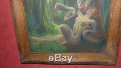 Tableau Allemand huile sur toile art déco scene nue femme et homme signé HIRTH