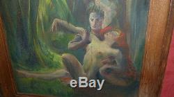 Tableau Allemand huile sur toile art déco scene nue femme et homme signé HIRTH