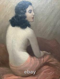 Tableau Art Deco Modèle Femme Nue Peinture signée Jean Jannel 1894