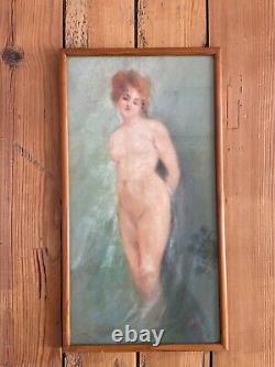 Tableau Art Déco, portrait au pastel d'une femme nue