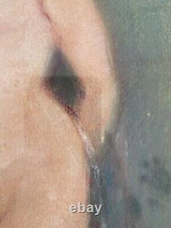 Tableau Art Déco, portrait au pastel d'une femme nue
