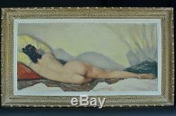 Tableau Erotique Art Deco Jeune Femme Nue à l'alcôve Georges Duc pin-up Domergue