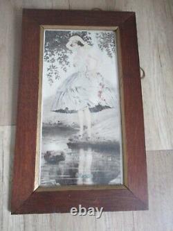 Tableau Litho / Gravure Art Déco signé Georges Grellet Femme bord de l'eau