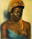 Tableau Peinture Ancienne Huile Signé, Portrait, Femme, Africaine, Nu