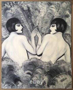 Tableau Peinture Huile Portrait Les Libertines Femmes Art Déco Erotisme Féminin