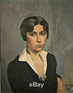 Tableau ancien HST portrait de femme garçonne signé Diener Art Déco 1930