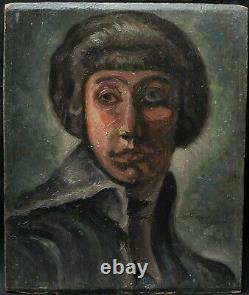 Tableau art moderne école de PARIS portrait femme brune Art Déco huile bois 1920