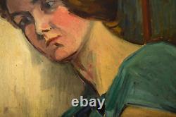 Tableau portrait de femme sur l'oreiller vers 1940 ART DECO