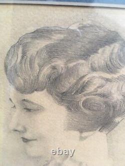 Très Beau Dessin Mine De Plomb Jeune femme Art Deco Portrait 1930 A Identifier