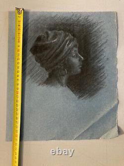 Tres Beau Dessin Peinture Fusain Jeune femme Art Deco Portrait A Identifier