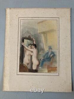 Très Belle Peinture Gouache Crayon Prostitué Femme Erotique Nu Prostitution 1920