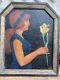 Très Belle Peinture Huile Sur Panneau Ardoise Jeune Femme Portrait Art Deco 1930