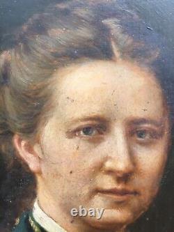 Très Belle peinture Sur PHoto huile sur panneau Portrait Femme XIX Monsabert