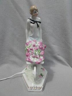 Veilleuse brûle parfum art deco 1930 sculpture femme en porcelaine statue lampe