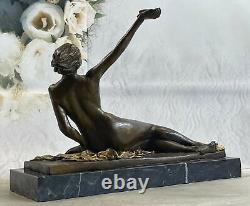 Véritable Solide Bronze Chair Fille Sculpture Statue Femme Art Déco Marbre Base