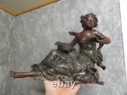 Vintage Statue de pendule deco Femme L'Abondance art nouveau L&F Moreau