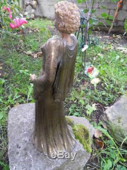 Vintage statue femme elegante bronze chryselephantine art nouveau