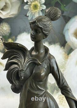 Voluptueuse Art Déco Solide Bronze Chair Figuratif Femme Maiden Figurine Marbre