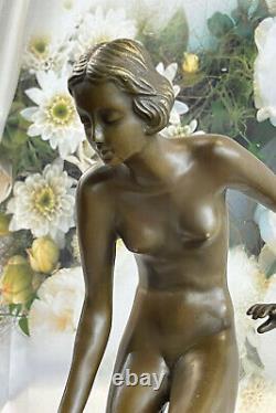 Western Art Déco Sculpture Nu Femme Dame Signée Bronze Statue Fonte