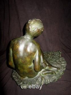 XX Art Deco Bronze Femme Nue Patine Vert Antique Cire Perdue