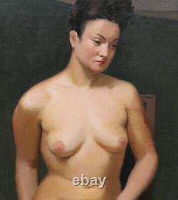Yves BECMEUR tableau huile jeune femme nue modèle nu atelier Jean DUPAS Art Déco