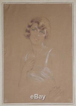 Yves DIEY (1892-1984) Portrait de jeune femme 1927 PARIS FRANCE ART DECO Helleu