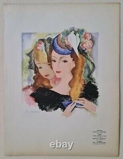 Yves Gueden Femmes aux chapeaux 1936 Estampe en couleur Mode Art Déco
